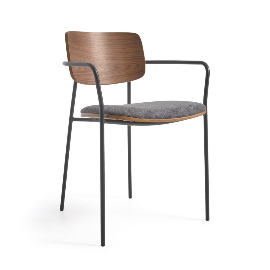 KAVE HOME Maureen spisebordsstol, m. armln - brun valndfiner, stof og sort metal