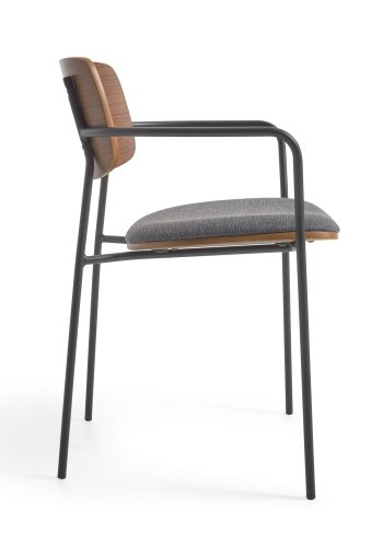 KAVE HOME Maureen spisebordsstol, m. armln - brun valndfiner, stof og sort metal