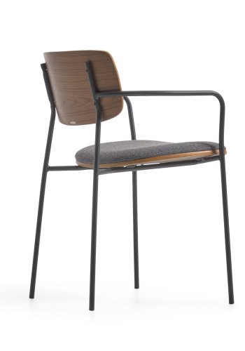 KAVE HOME Maureen spisebordsstol, m. armln - brun valndfiner, stof og sort metal