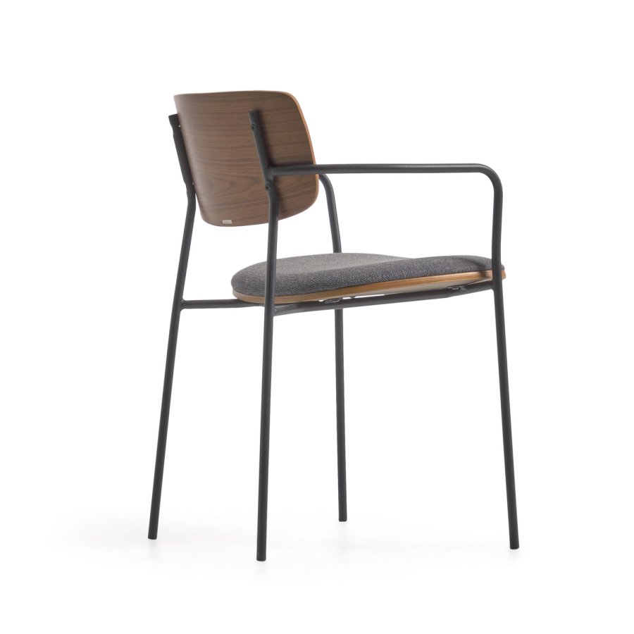 KAVE HOME Maureen spisebordsstol, m. armln - brun valndfiner, stof og sort metal