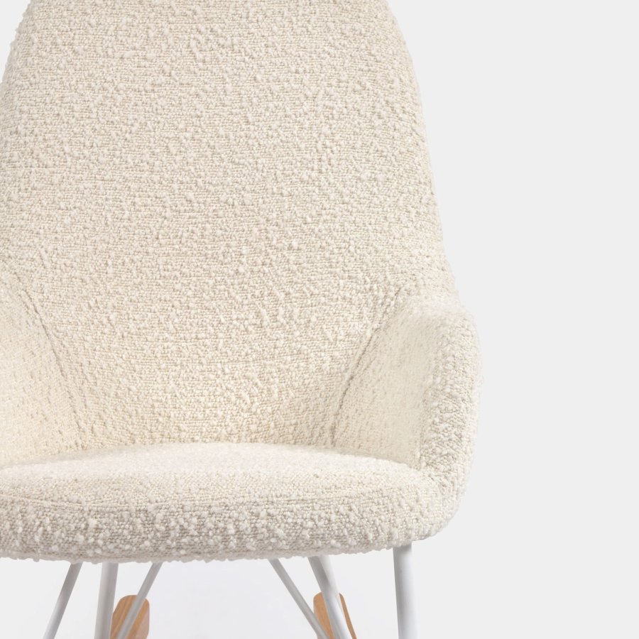 KAVE HOME Ivette brne gyngestol, m. armln - hvid stof/stl og brun asketr 