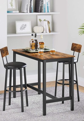 VASAGLE barstol, m. rygln og fodsttte - rustik brun spnplade og sort PU/stl (st med 2)