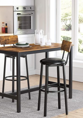 VASAGLE barstol, m. rygln og fodsttte - rustik brun spnplade og sort PU/stl (st med 2)