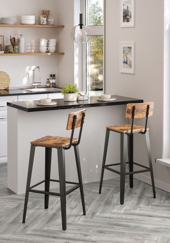 VASAGLE barstol, m. rygln og fodsttte - rustik brun spnplade og sort stl (st med 2)