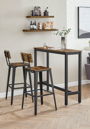 VASAGLE barstol, m. rygln og fodsttte - rustik brun spnplade og sort stl (st med 2)