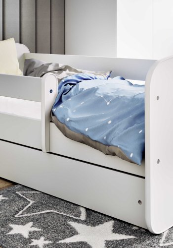 Babydreams juniorseng, m. madras, sengehest og skuffe - hvid laminat (160x70)