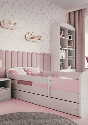 Babydreams juniorseng, m. madras, sengehest og skuffe - hvid laminat (160x70)