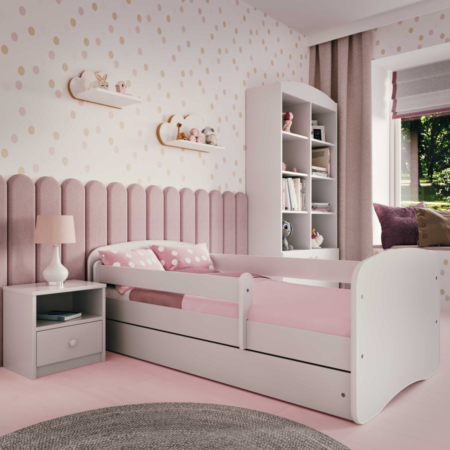 Babydreams juniorseng, m. madras, sengehest og skuffe - hvid laminat (160x70)