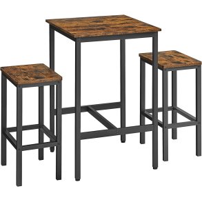 VASAGLE barbord og 2 barstole - rustik brun spnplade og sort stl (st md 3)