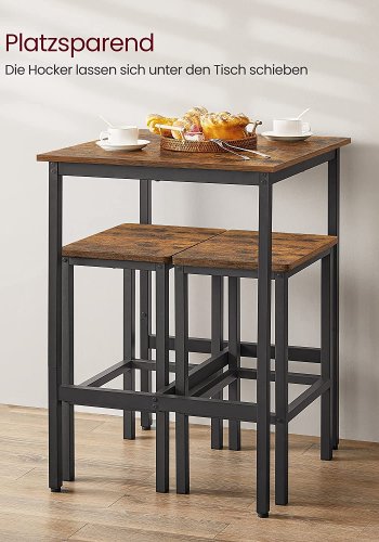 VASAGLE barbord og 2 barstole - rustik brun spnplade og sort stl (st md 3)