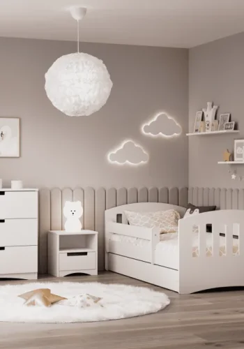 Classic 1 juniorseng, m. madras, sengehest, skuffe - hvid laminat og MDF (160x80)