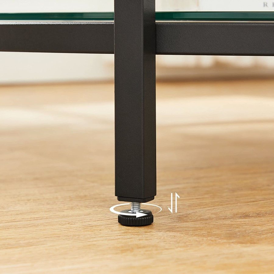 VASAGLE sofabord, rund, m. glashylde - hvid marmorlook spnplade og sort stl (80)