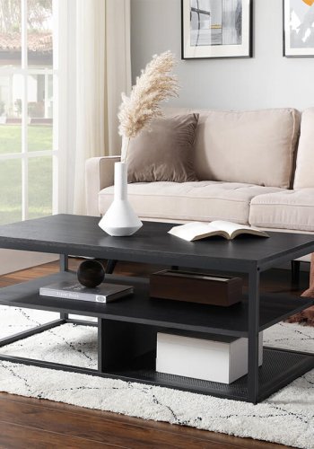 VASAGLE sofabord, rektangulr, m. 2 hylder - sort spnplade og stl (110x60)