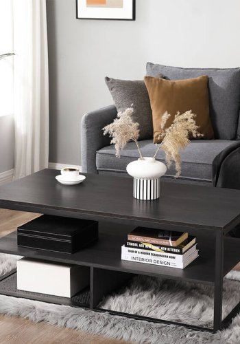 VASAGLE sofabord, rektangulr, m. 2 hylder - sort spnplade og stl (110x60)