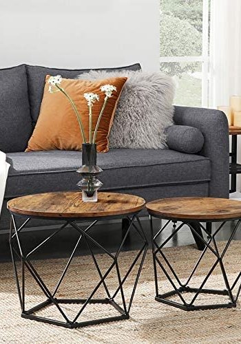 VASAGLE sofabord, rund - rustik brun spnplade og sort stl (st med 2)