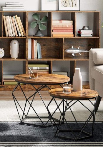 VASAGLE sofabord, rund - rustik brun spnplade og sort stl (st med 2)