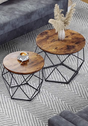 VASAGLE sofabord, rund - rustik brun spnplade og sort stl (st med 2)