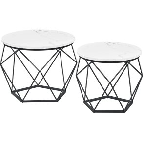 VASAGLE sofabord, rund, m. aftagelig bordplade - hvid spnplade og sort stl (st med 2)