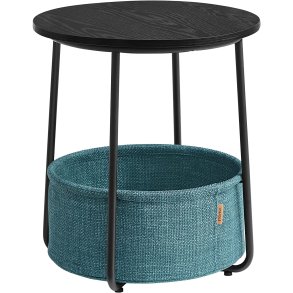 VASAGLE sidebord, rund, m. 1 stofkurv - mrk turkis polyester og sort spnplade/stl (45)