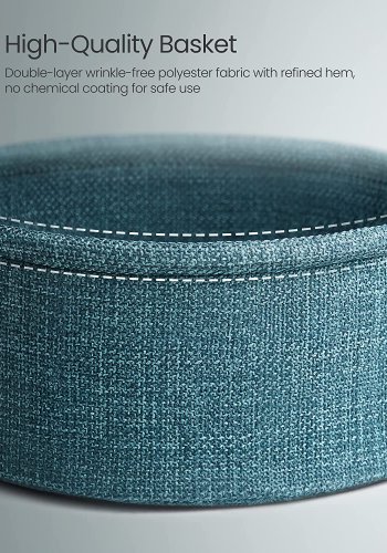 VASAGLE sidebord, rund, m. 1 stofkurv - mrk turkis polyester og sort spnplade/stl (45)