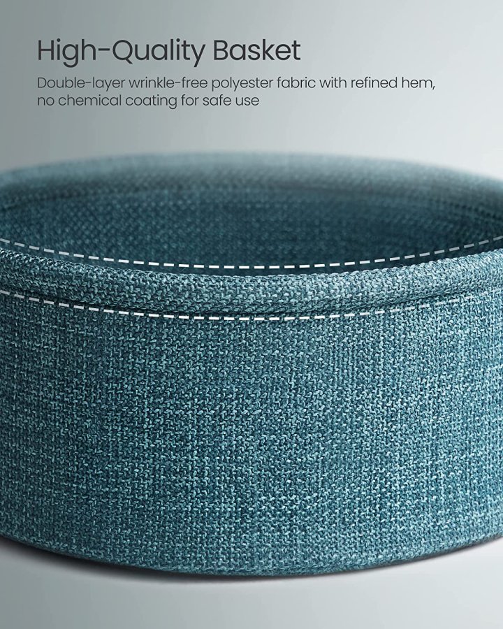 VASAGLE sidebord, rund, m. 1 stofkurv - mrk turkis polyester og sort spnplade/stl (45)