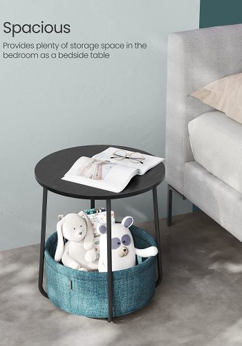 VASAGLE sidebord, rund, m. 1 stofkurv - mrk turkis polyester og sort spnplade/stl (45)