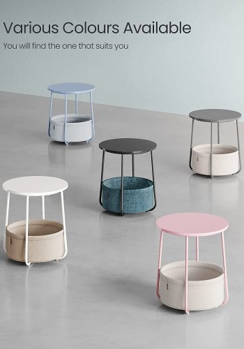 VASAGLE sidebord, rund, m. 1 stofkurv - mrk turkis polyester og sort spnplade/stl (45)