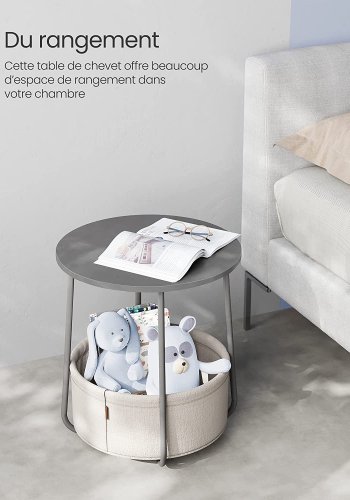 VASAGLE sidebord, rund, m. 1 stofkurv - hvid polyester og cementgr spnplade/stl (45)