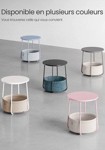 VASAGLE sidebord, rund, m. 1 stofkurv - hvid polyester og cementgr spnplade/stl (45)