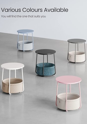 VASAGLE sidebord, rund, m. 1 stofkurv - pulverbl polyester og pastelbl spnplade/stl (45)