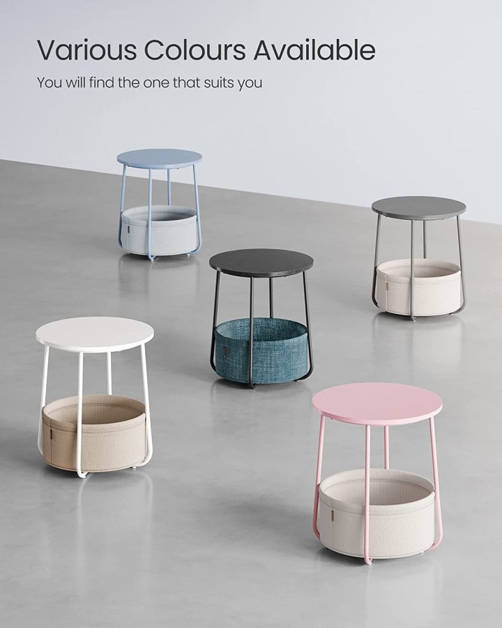 VASAGLE sidebord, rund, m. 1 stofkurv - pulverbl polyester og pastelbl spnplade/stl (45)