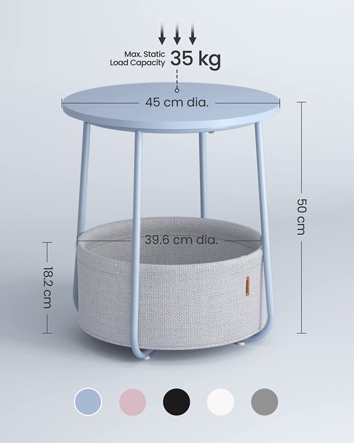 VASAGLE sidebord, rund, m. 1 stofkurv - pulverbl polyester og pastelbl spnplade/stl (45)