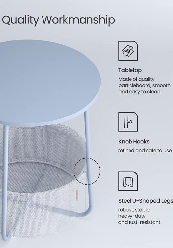 VASAGLE sidebord, rund, m. 1 stofkurv - pulverbl polyester og pastelbl spnplade/stl (45)