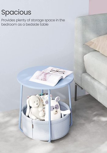 VASAGLE sidebord, rund, m. 1 stofkurv - pulverbl polyester og pastelbl spnplade/stl (45)