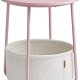VASAGLE sidebord, rund, m. 1 stofkurv - hvid polyester og pastel pink spnplade/stl (45)