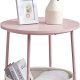 VASAGLE sidebord, rund, m. 1 stofkurv - hvid polyester og pastel pink spnplade/stl (45)