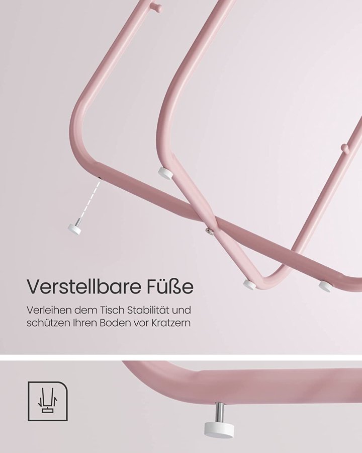 VASAGLE sidebord, rund, m. 1 stofkurv - hvid polyester og pastel pink spnplade/stl (45)