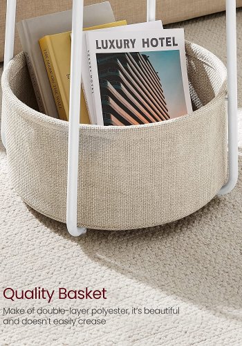 VASAGLE sidebord, rund, m. 1 stofkurv - beige polyester og hvid spnplade/stl (45)