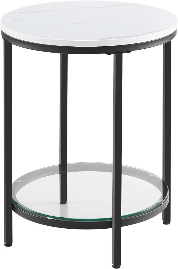 Vasagle LGT025B01 sidebord, m. 1 glashylde - hvid marmorlook spnplade og sort stl (45)