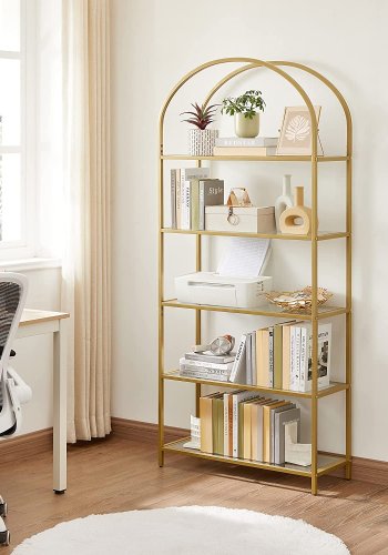 VASAGLE reol, m. 5 glashylder - guld stl