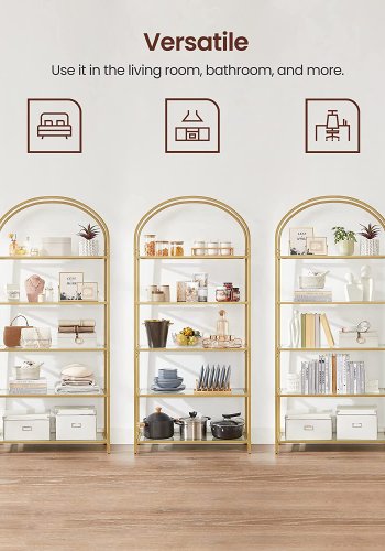 VASAGLE reol, m. 5 glashylder - guld stl