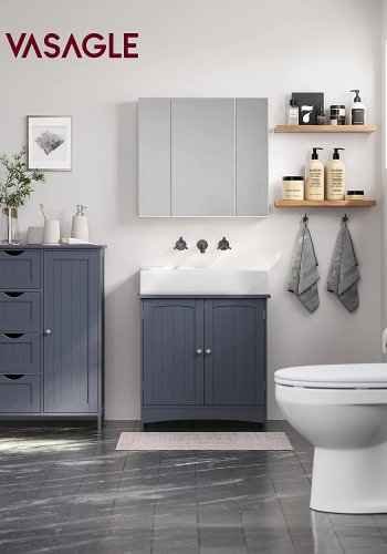 VASAGLE badevrelsesskab, m. 1 lge, 1 justerbar hylde, 4 skuffer - gr MDF