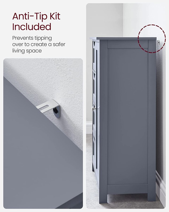 VASAGLE badevrelsesskab, m. 1 lge, 1 justerbar hylde, 4 skuffer - gr MDF