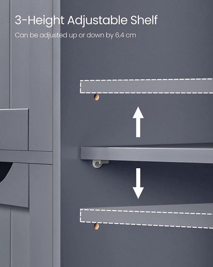 VASAGLE badevrelsesskab, m. 1 lge, 1 justerbar hylde, 4 skuffer - gr MDF