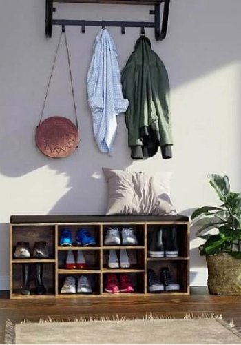 VASAGLE polstret opbevaringsbnk med meshhylde (104x30 cm)