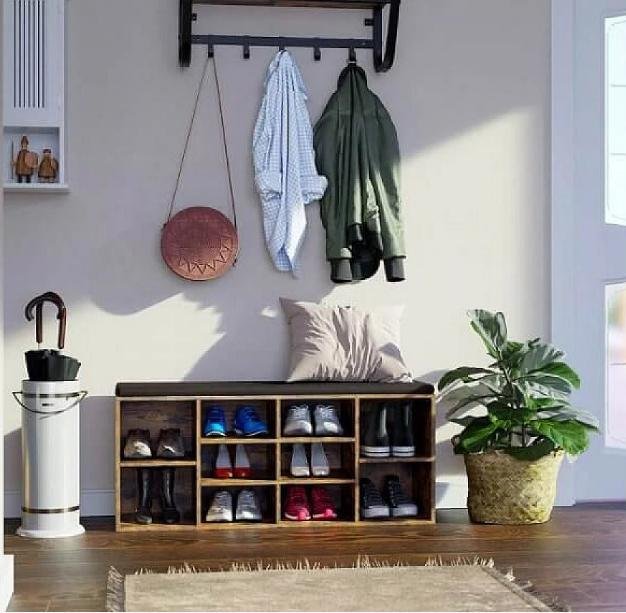 VASAGLE polstret opbevaringsbnk med meshhylde (104x30 cm)