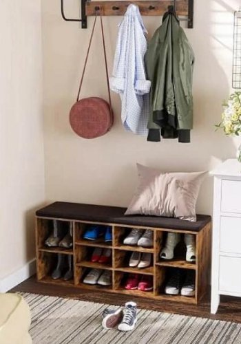 VASAGLE polstret opbevaringsbnk med meshhylde (104x30 cm)