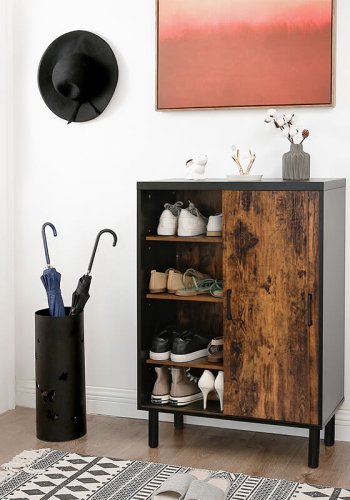 VASAGLE skab, m. 2 skydelger og 3 hylder - rustik brun spnplade og sort stl