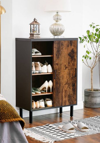 VASAGLE skab, m. 2 skydelger og 3 hylder - rustik brun spnplade og sort stl