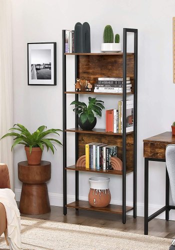 VASAGLE bogreol, m. 5 hylder - rustik brun spnplade og sort stl
